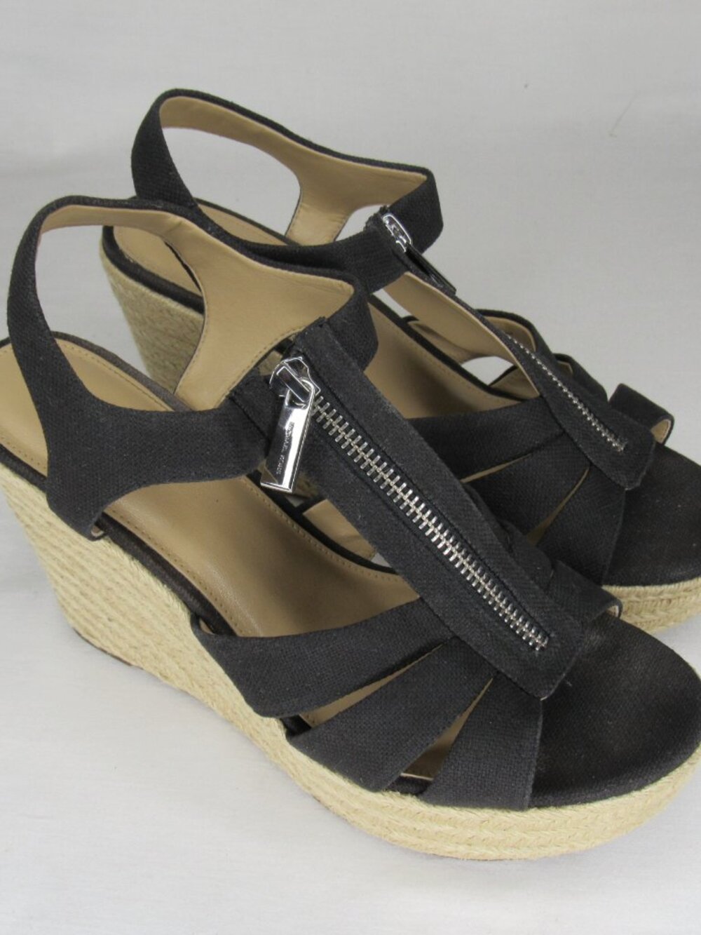 Michael Michael Kors Black Canvas Berkley Espadrille Wedge Sandal Women's 8 - Picture 2 of 10